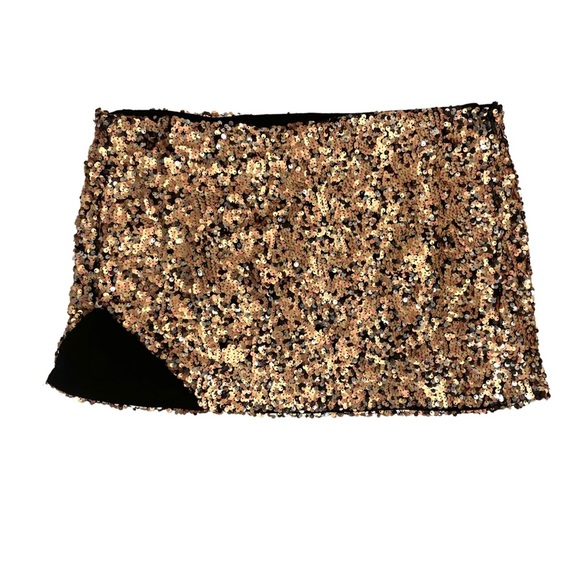 NWT Free People Annalise Sequin Slit Hem Gold Mini Skirt Size 10 - Picture 4 of 13